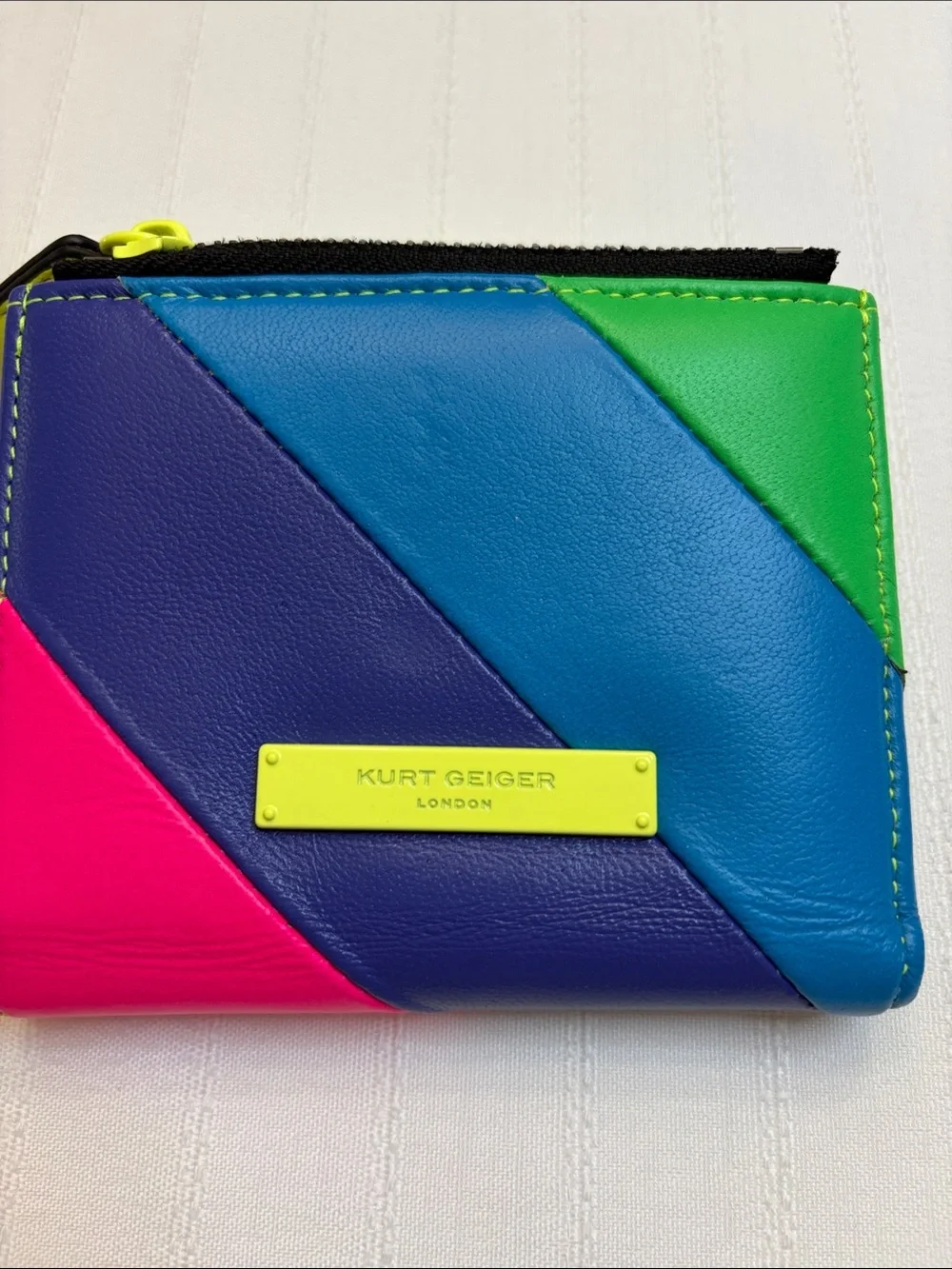 Kurt Geiger Neon Colorblock Leather Zip Card Pouch